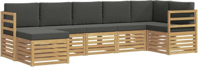 vidaXL Outdoor-Sofagarnitur 7-teilig aus Akazienholz in Weiß und Anthrazit mit L-Form und Polstern - Bild 1