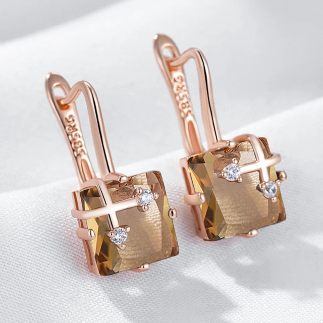 Wbmqda Tropfenohrringe, brauner Naturstein, 585 Roségold, Damen - Bild 1