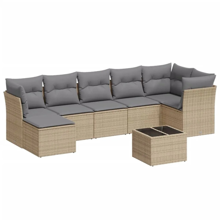 vidaXL 8-teilige Garten-Sofagarnitur in L-Form aus Poly-Rattan mit Kissen in Beige und Hellgrau - Bild 2