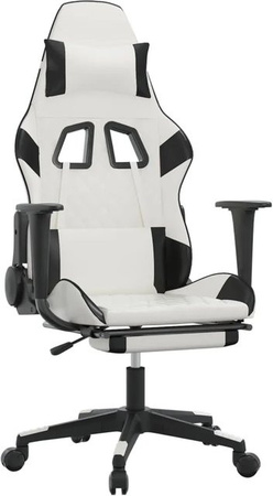 vidaXL Gaming-Stuhl Modell 3 in Weiß und Schwarz aus Kunstleder mit Massagefunktion, Fußstütze und Kopfstütze, höhenverstellbar und 360 Grad drehbar