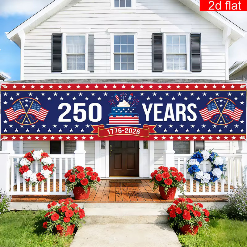 VIKAMA USA Patriotisches Banner zum 250. Jahrestag 1776-2026 für die Outdoor-Garten-Dekoration, Mehrfarbig, B: 180 cm, H: 35 cm - Bild 3