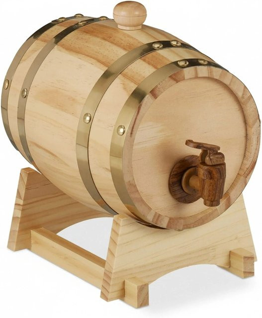 Relaxdays Holzfass mit Bock und Zapfhahn in Braun, B/T/H: 23 x 16 x 25,5 cm - Bild 1