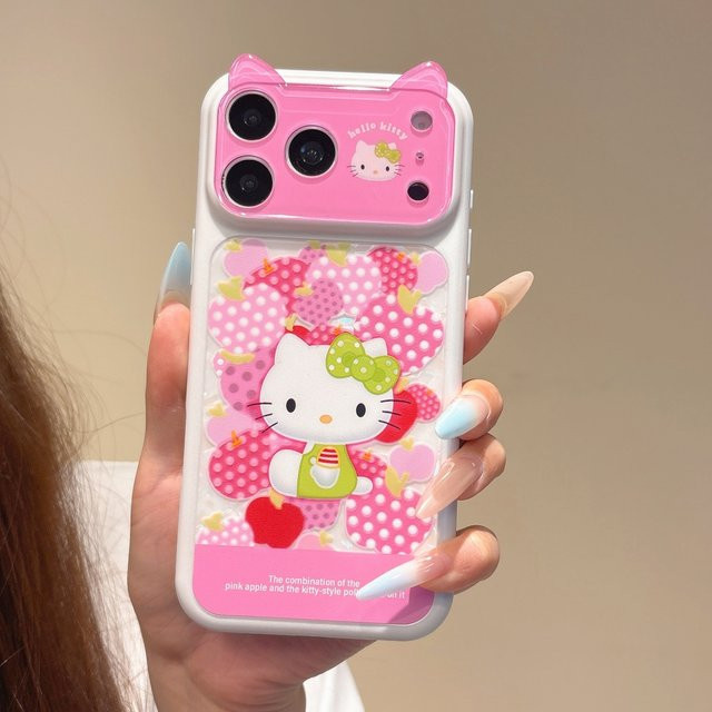 Sanrio Hello Kitty Handyhülle mit Katzenohren und Polka Dot Design in Rosa für iPhone 15 16 17 Pro Max - Bild 1