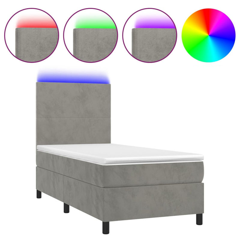 Vidaxl Boxspringbett mit Matratze und LED in Grau aus Samt, B/T: 100 x 200 cm - Bild 3