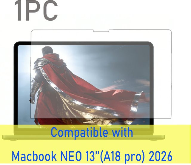 Ropada Displayschutzfolie aus gehärtetem Glas für Macbook NEO 13'' (A18 Pro) 2026 Version, transparent, 9H Härtegrad, blasenfrei und anti-staub - Bild 1