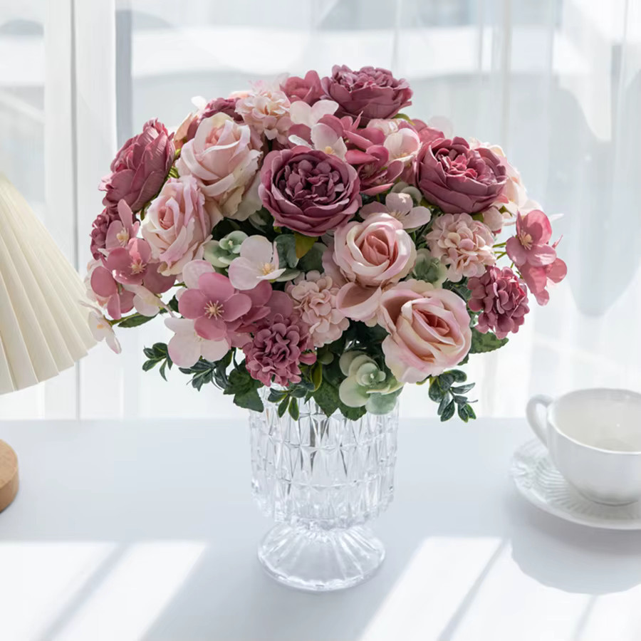 ZQCY Künstliche Blumen Bouquet aus Seide in Weiß für Hochzeit und Tischdekoration - Bild 1