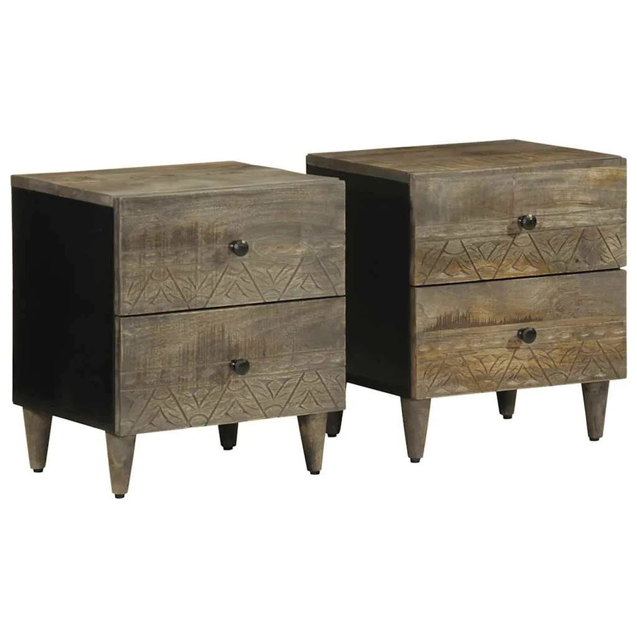 vidaXL Nachttische Set aus 2 Stück in Hellgrau aus Massivholz Mango B/T/H: 40 x 33 x 46 cm - Bild 2