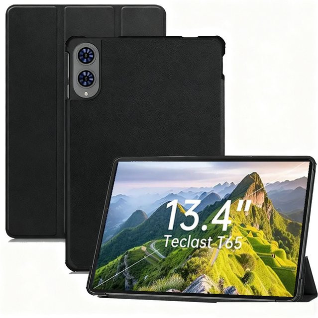 YOUQEEC Funda für Teclast T65 2025, 13,4 Zoll Tablet-PC-Hülle mit harter Rückseite und dreifach faltbarem Stand, Schwarz - Bild 1