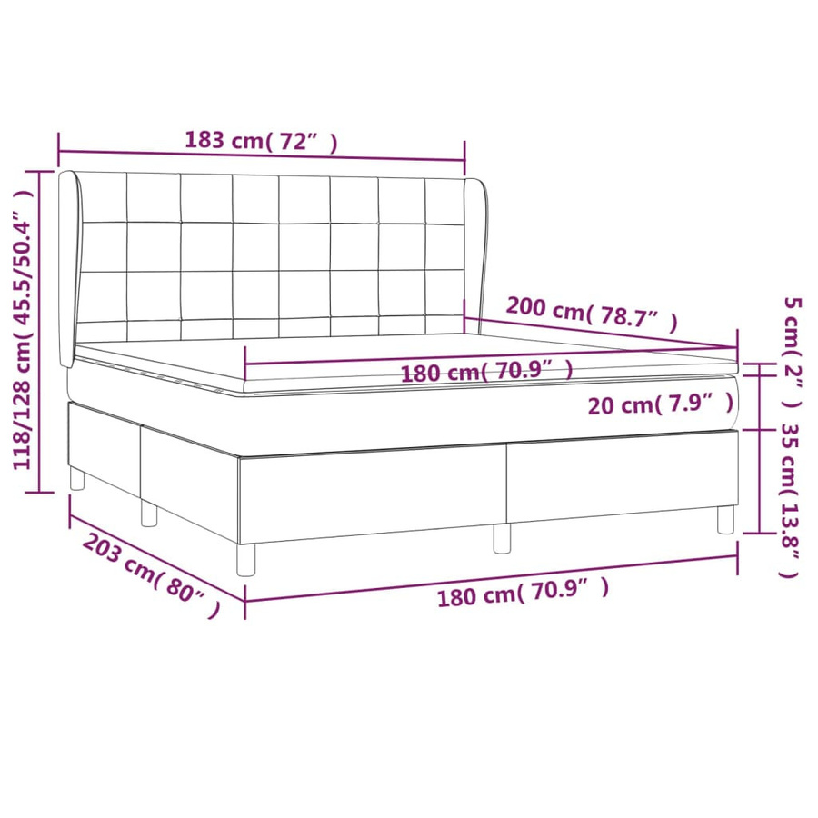 vidaXL Boxspringbett Hybrid mit Matratze und Kopfteil, Blau, B/T/H: 180 x 200 x 128 cm - Bild 4