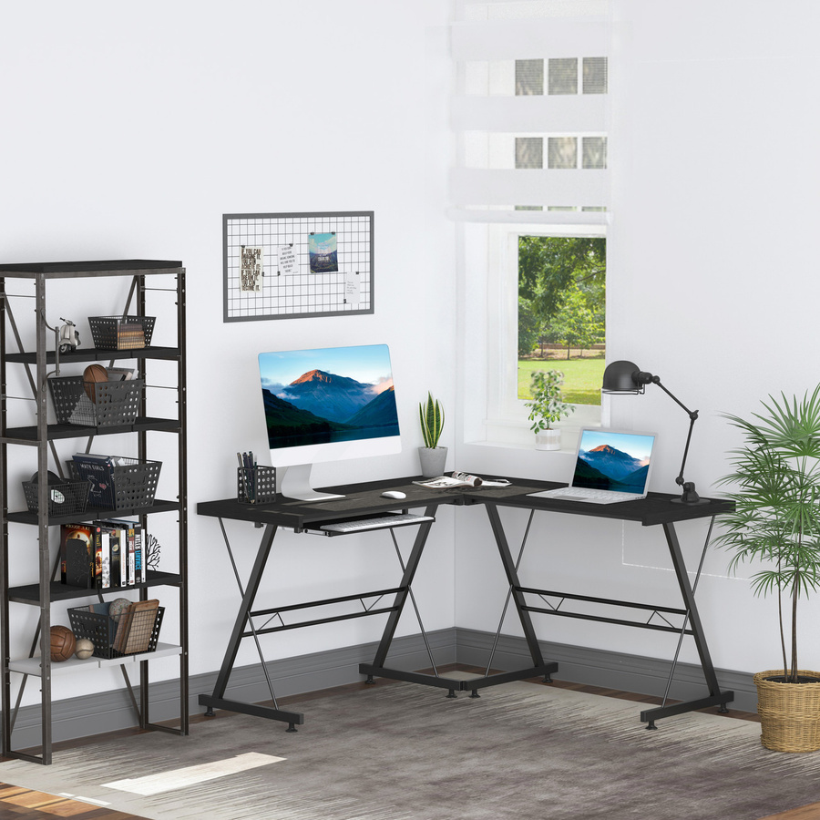 HOMCOM Computertisch Arbeitsstation für Home Office und Gaming, Schwarz, B/T/H: 210 x 50 x 73,5 cm - Bild 2