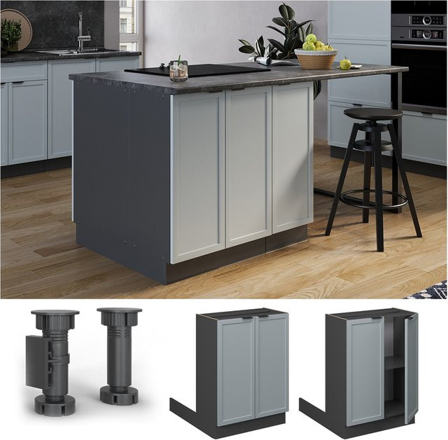 Vicco Küchenunterschrank Fame-Line Anthrazit Hellblau-Grau mit Soft-Close-Scharnieren und Regalböden Breite: 60 cm - Bild 1