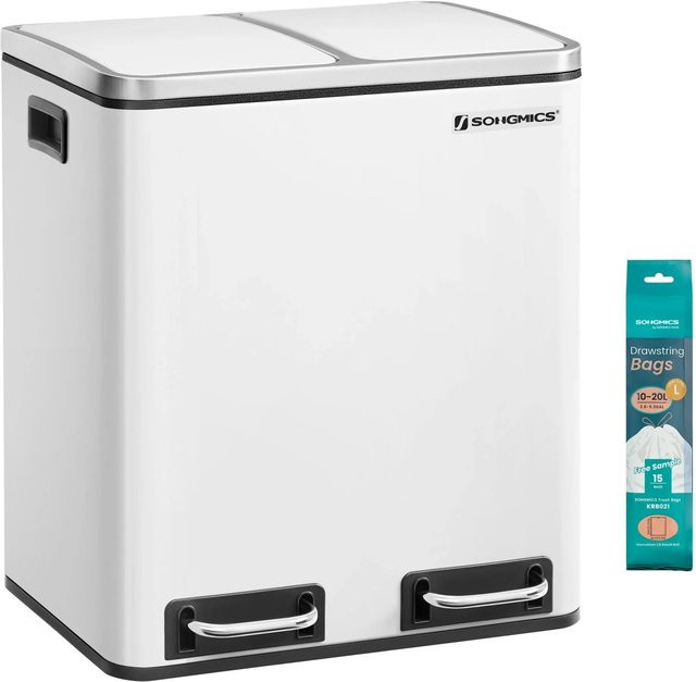 Songmics Mülleimer mit 2 Fächern, Weiß, 15 l - Bild 1