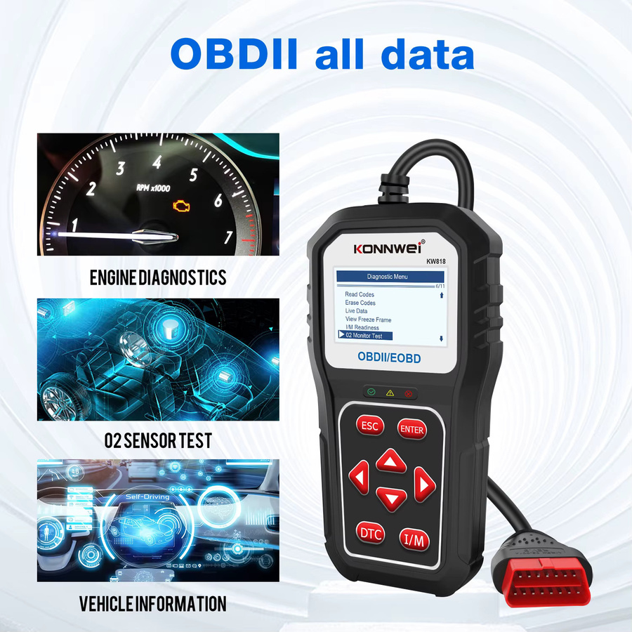 KONNWEI KW 818 OBD2 Auto Scanner mit Batterie Tester und Fehler Code Reader für Motordiagnose in Schwarz - Bild 3