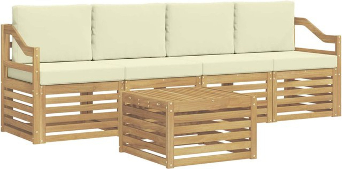 Modernes Outdoor-Sofagarnitur Loungemöbel Set aus 5 Teilen von vidaXL in Weiß und Beige aus Polyester - Bild 1