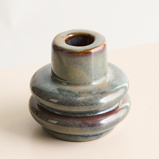 Moderner Keramik Kerzenhalter für Stabkerzen von BLUME2000 in Grün, Höhe: 7,5 cm - Bild 1