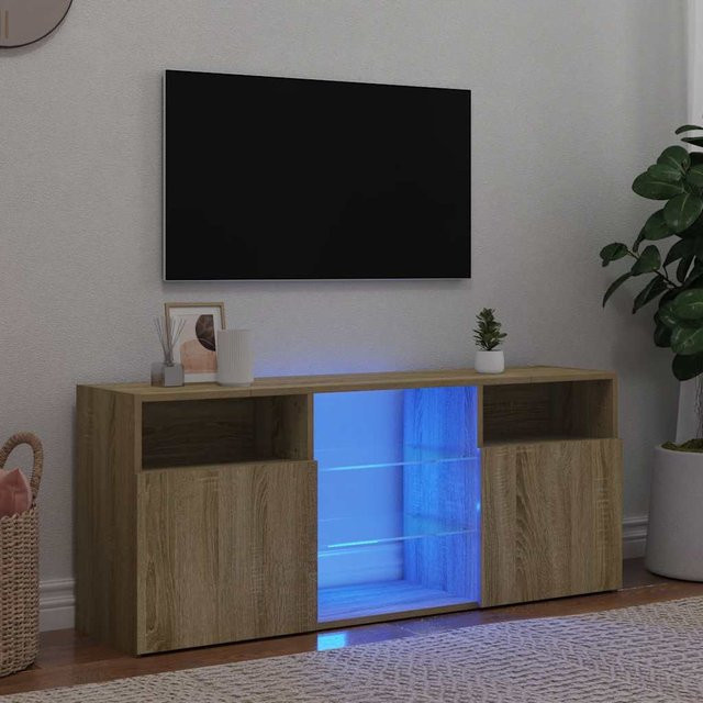 vidaXL TV-Schrank modern mit LED-Beleuchtung und Hartglas in Sonoma-Eiche, B/T/H: 120 x 30 x 50 cm - Bild 2