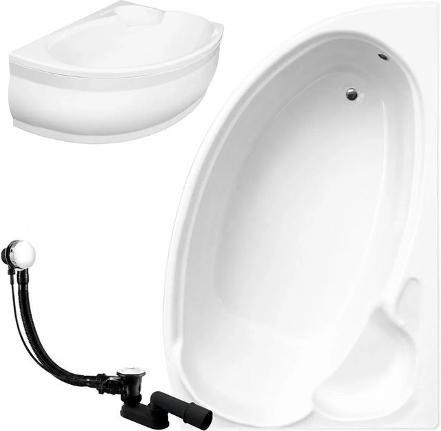 KOLMAN Eckbadewanne aus Acryl in Weiß, rechtsseitig mit Acrylschürze, Ablauf und Füßen, B: 140 cm, T: 95 cm - Bild 1