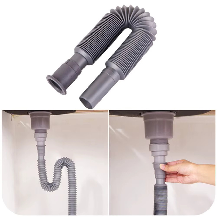 Flexibles Kunststoff Waschbecken Wasserablaufrohr in Grau, Länge: 80 cm - Bild 2