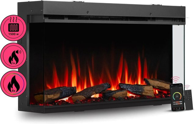 BALDERIA AH-36 Elektrokamin Einbaukamin mit 3D-Flammeneffekt und Wifi App-Steuerung in Schwarz - Bild 1