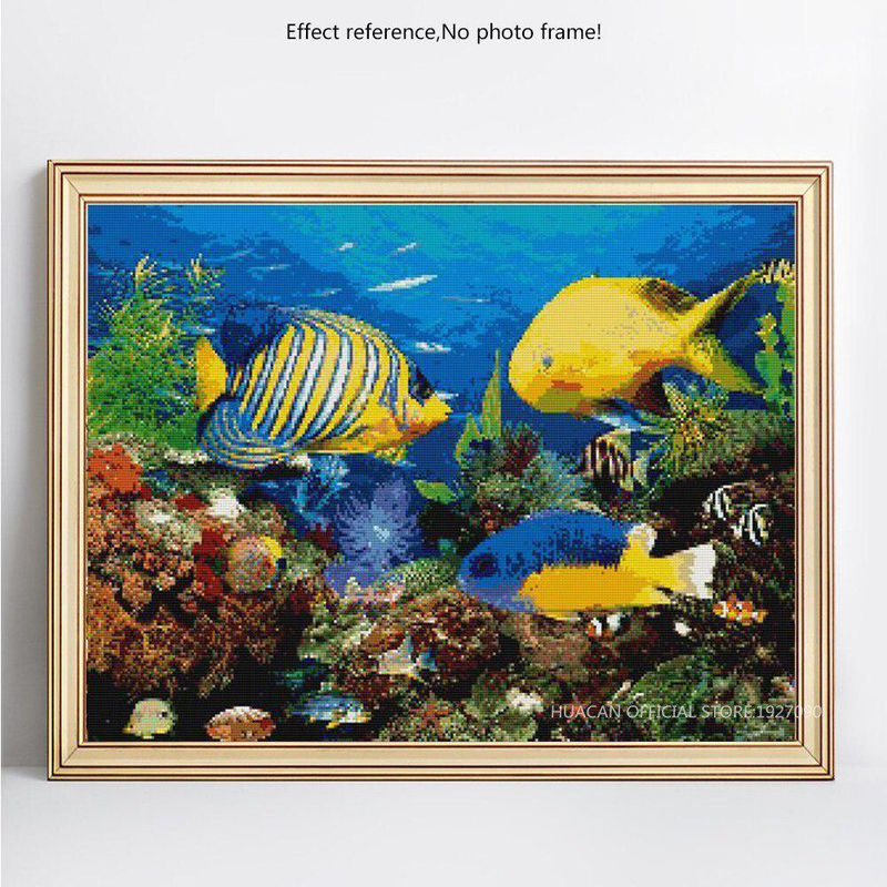 FIYO Diamantmalerei Meeresboden mit Fischen als Mosaik-Strass-Stickerei, mehrfarbig, B/H: 20 x 30 cm - Bild 2