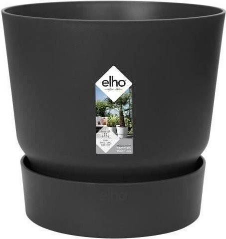 ELHO Greenville 30 runder Übertopf für Outdoor in Black, Durchmesser: 29,5 cm, Höhe: 27,8 cm - Bild 1