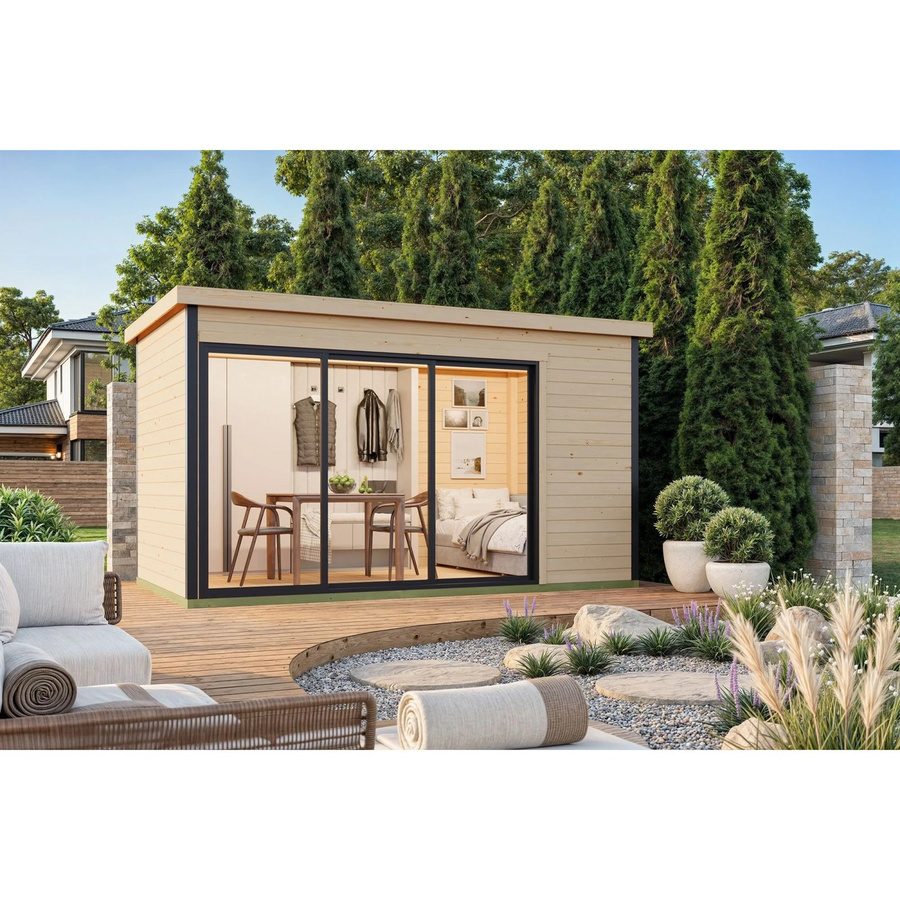 Lasita Gartenhaus Austin Blockbohlenhaus mit Flachdach in Braun, B/H/T: 439,6 x 239,4 x 259,6 cm - Bild 3
