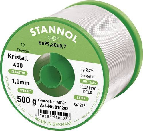 Stannol Ecology TC Lötzinn bleifrei Sn99,3Cu0,7 REL0 silber 500g 1mm - Bild 1