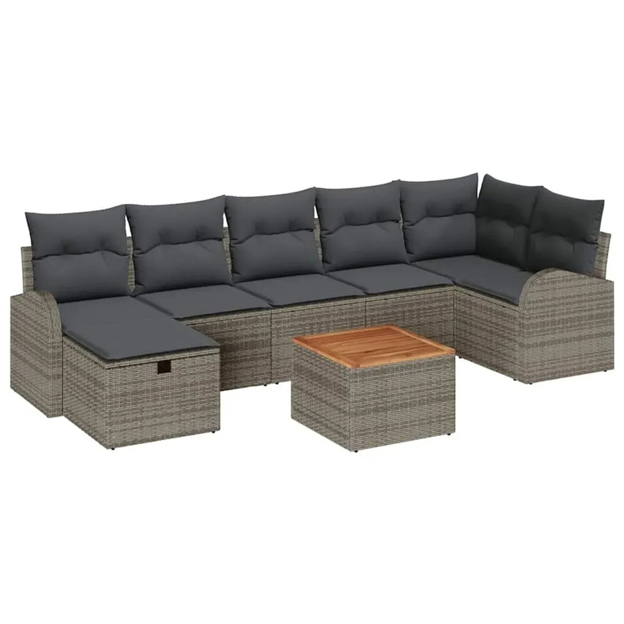 vidaXL Garten-Sofa-Set aus Polyrattan in Grau, 8-teiliges L-Shape Lounge-Set mit Kissen, Ottomane und Couchtisch inklusive integriertem Stauraum - Bild 2