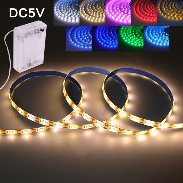 XUNATA Batteriebetriebene LED-Lichtleiste 5V mit 60 LEDs/m, flexibles RGB LED-Band für Schrank- und TV-Hintergrundbeleuchtung in Weiß, Rot, Grün und Blau - Bild 1