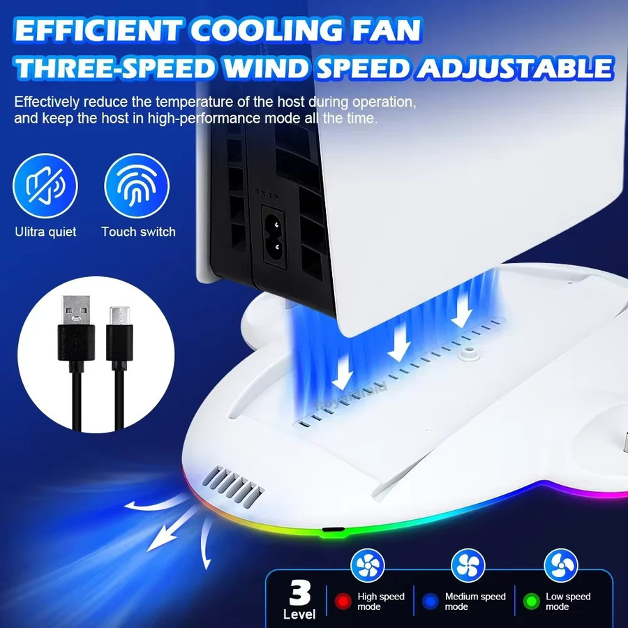HeroAngel Schnellladestation und Kühlstation mit RGB-LED-Beleuchtung für PS5 Slim Controller, Weiß/Multicolor - Bild 5