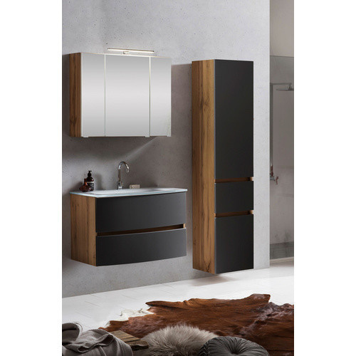 HELD MÖBEL Waschtisch-Set KOPENHAGEN, 6-teilig, grau, modern, wandmontiert mit LED-Beleuchtung und Steckdose - Bild 2