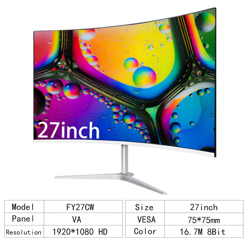 FYHXele 27 Zoll Curved Gaming Monitor Full HD 1080P mit IPS Panel, 75 Hz und 2 ms Reaktionszeit, Weiß - Bild 3
