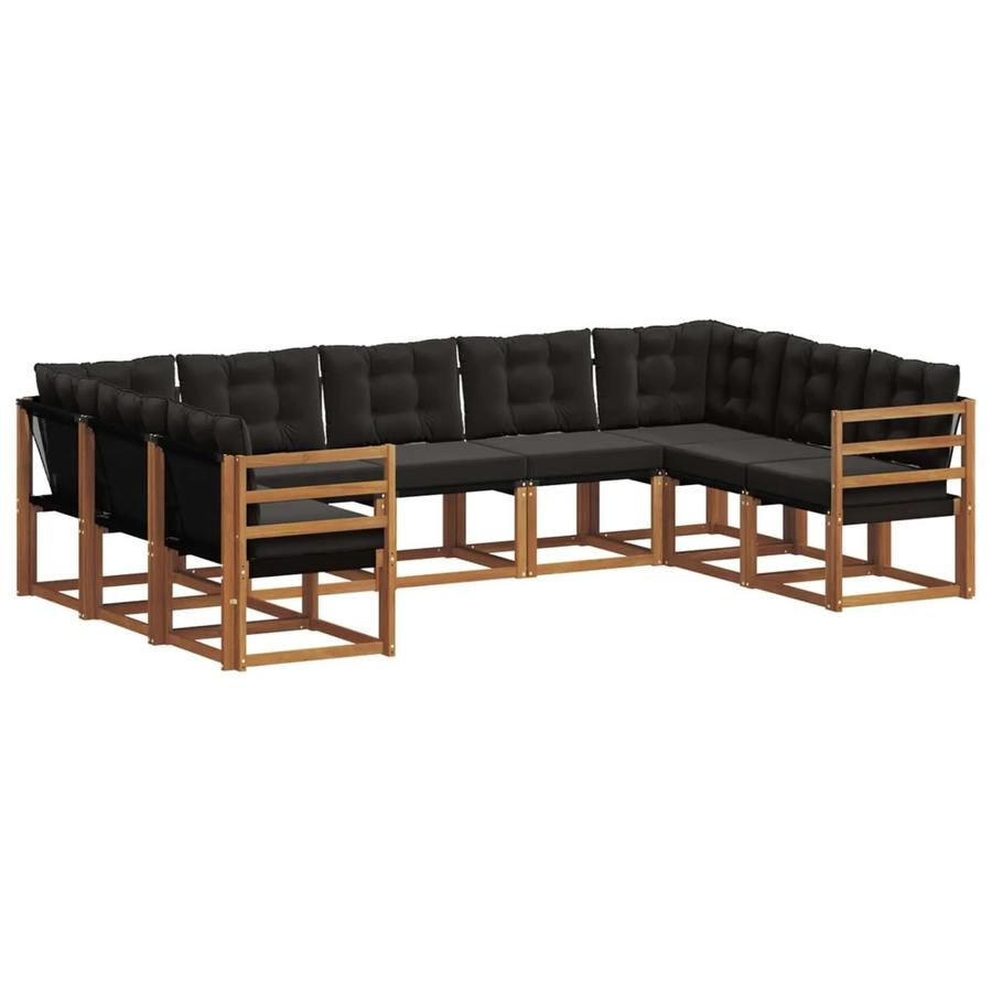 vidaXL Outdoor-Sofagarnitur aus Akazienholz mit Textilene und Kissen, 29-teiliges L-Shape Set, Schwarz und Natur - Bild 2