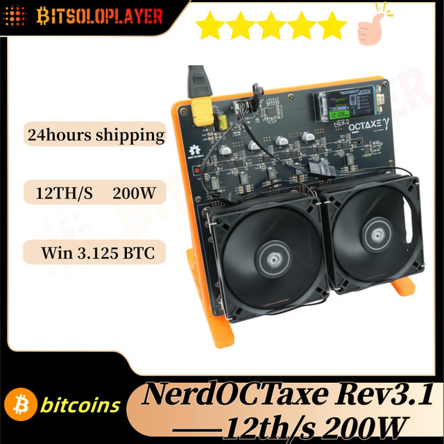 Bitsoloplayer Nerdoctaxe Rev 3.1 Bitcoin-Miner mit 200W BM1370 Chip, SHA-256 Algorithmus, Orange - Bild 1