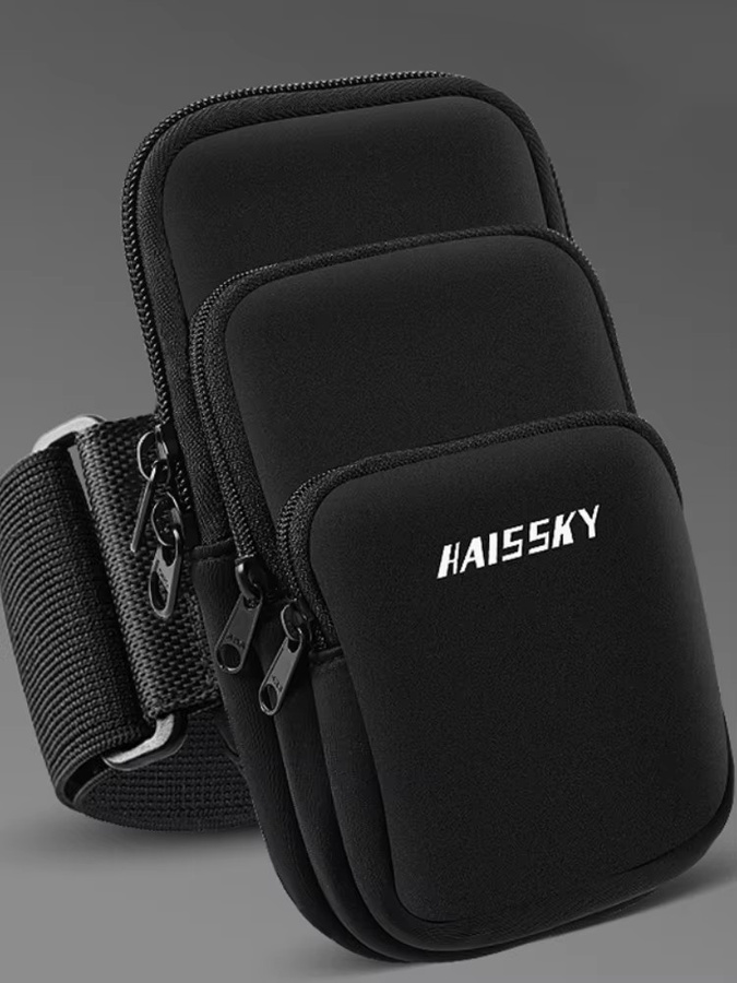 HAISSKY Fitness Armbandtasche mit 3 Reißverschlusstaschen für iPhone 17 16 15 14 13 Pro Max, Farbe: Schwarz - Bild 7
