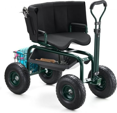 VEVOR Mobiler Gartensitz mit Rollen, Höhenverstellbarer und 360 Grad drehbarer Gartenrollsitz mit Rückenlehne und Werkzeugaufbewahrung, Tragkraft 181 kg, Farbe: Grün/Schwarz, B/T/H: 81 x 48 x 69-77 cm - Bild 1