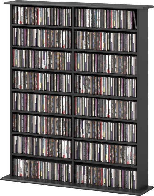 HOMCOM Mobiles CD-Regal in Schwarz mit 16 verstellbaren Regalen für bis zu 720 CDs, modernes Design, B: 106,5 cm, T: 24,0 cm, H: 123,7 cm - Bild 1