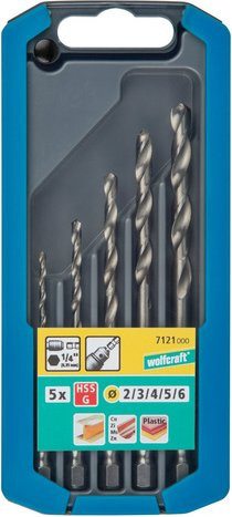 Wolfcraft Metallbohrer Set mit Sechskant Aufnahme, 5-teilig, Bimetal, silberfarben, Durchmesser: 6 mm - Bild 1