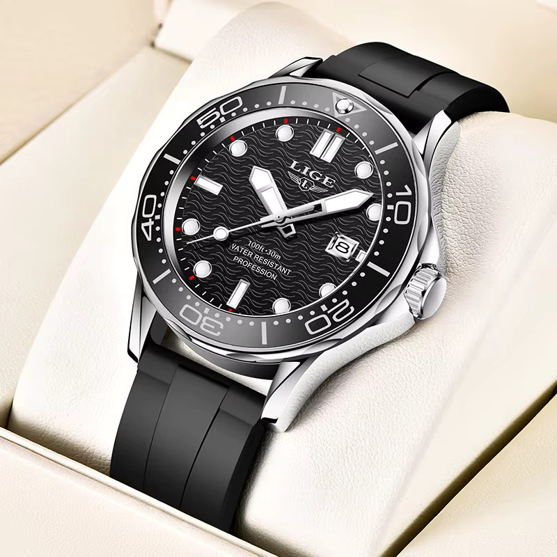 LIGE Armbanduhr Quarz, Silikon, Schwarz, Herren - Bild 5