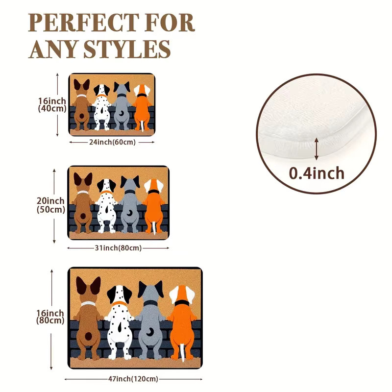 VIKAMA Niedliche Welpen-Fußmatte mit Cartoon-Hund Design, rutschfester Eingangsteppich für Outdoor und Innenbereich, B/T: 60 x 40 cm, Mehrfarbig - Bild 4