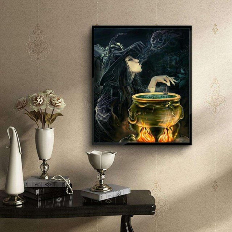 FIYO Diamond Painting Set Teufel und Hexe als Mosaik-Stickerei für Halloween, mehrfarbig, B x H: 30 x 20 cm - Bild 1