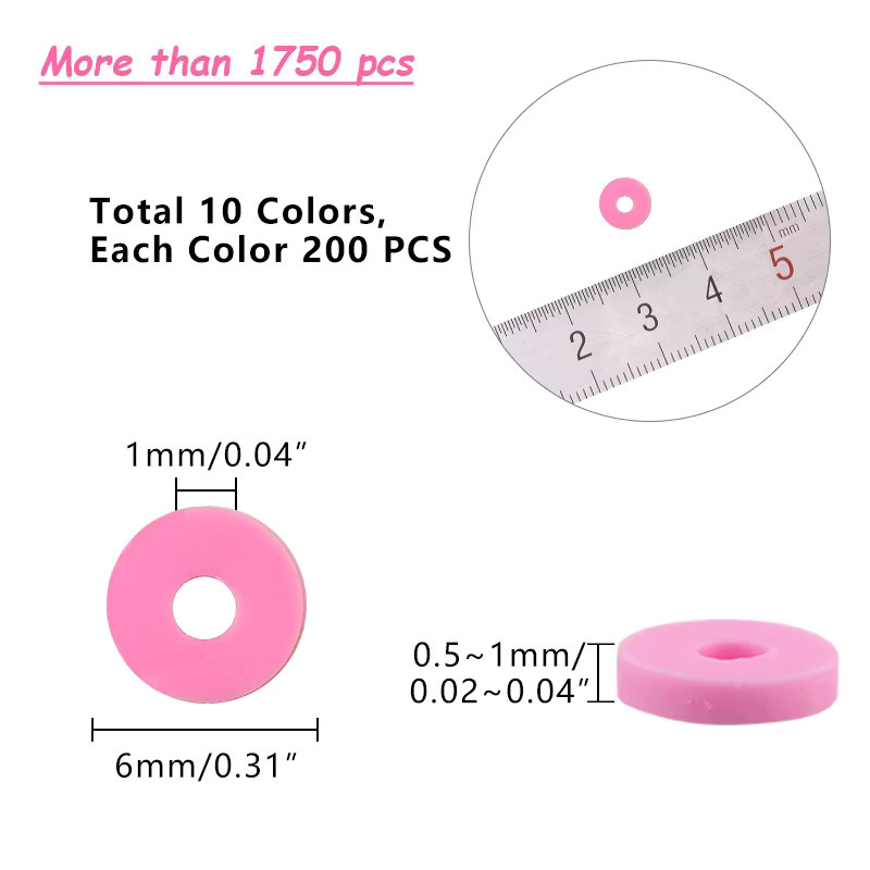 SMI Fine Polymer Clay Perlen, 6mm, flach, rund, Disk Spacer - Bild 2