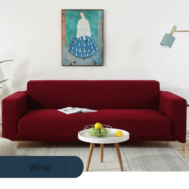 Yiran Furniture Elastische Sofabezüge für Ecksofas in Weinrot mit 2 Kissenbezügen aus Polyester - Bild 1
