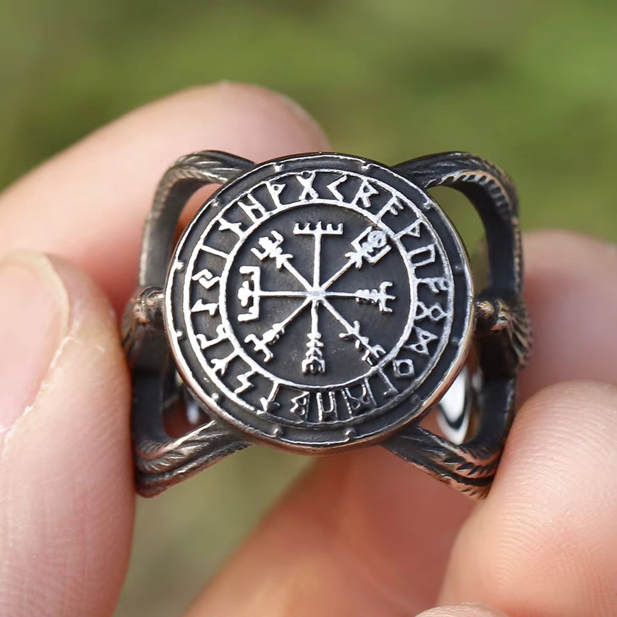 Ring Edelstahl, Silber, Wikinger Odin Vegvisir, Herren - Bild 3