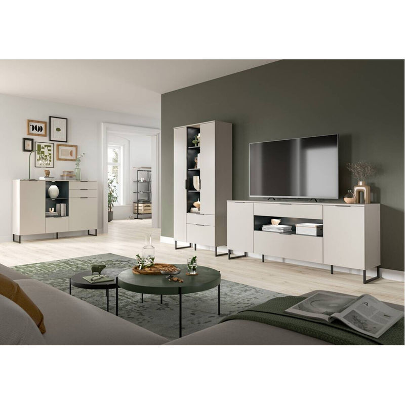 Wohnwand Noida von xonox.home in Kaschmirgrau und Schwarz, modernes Sideboard mit integrierter Beleuchtung und internen Regalen, B/H/T: 290 x 192 x 41 cm - Bild 2