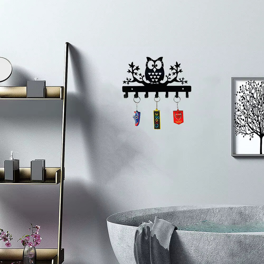 Schlüsselhalter aus Stahl mit Eulen an Ahornbäumen von CIFBUY in Schwarz als Wandbehang und Garderobe - Bild 5