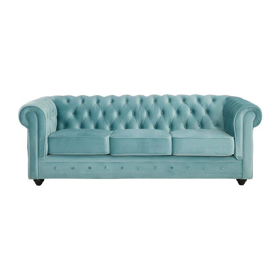 Vente-unique Chesterfield Sofa in Hellblau aus Samt ohne Schlafmöglichkeit, Breite: 205 cm - Bild 2