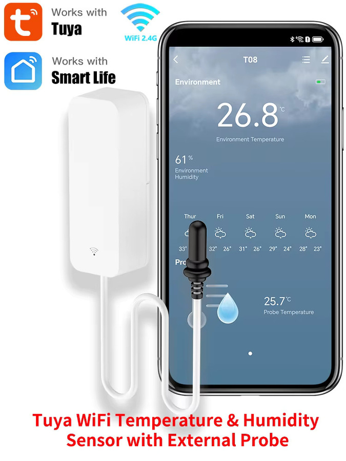 SaltComm Tuya WiFi Temperatur- und Feuchtigkeitssensor mit externer Sonde in Weiß für Smart Home App Überwachung von Pflanzen, Aquarium und Weingut - Bild 5