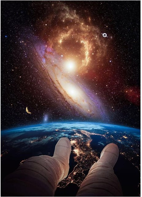 Moderne Leinwandmalerei PanitingArt Astronaut trinkt Bier auf dem Mond, Wandkunst Motiv Erde Zerstörung, Farbe: Braun/Mehrfarbig, Breite: 40 cm, Höhe: 60 cm - Bild 1