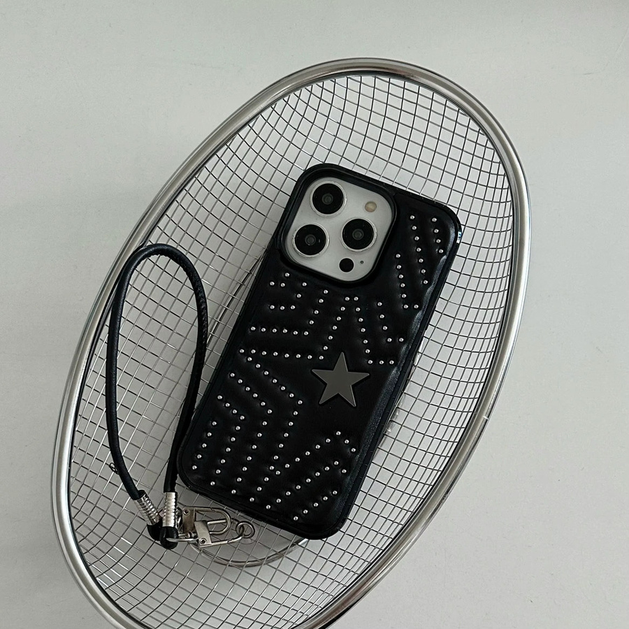 Handyhülle mit Stern- und Stahlkugel-Design in Schwarz aus Kunstleder für iPhone 13, 14, 15, 16 und 17 Pro Max - Bild 4